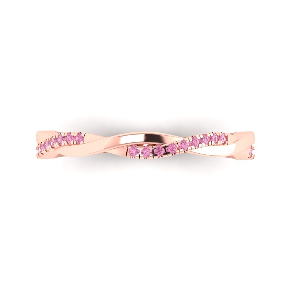 0.16 cttw Simulated Pink Diamond Round Cut Rose Gold Eternity Wedding Band