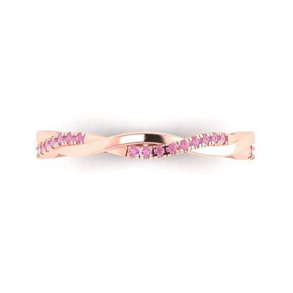 0.16 cttw Simulated Pink Diamond Round Cut Rose Gold Eternity Wedding Band