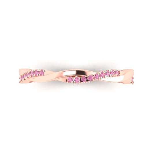 0.16 cttw Simulated Pink Diamond Round Cut Rose Gold Eternity Wedding Band