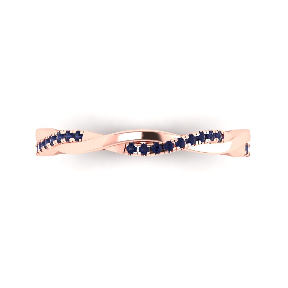 0.16 cttw Simulated Blue Sapphire Round Cut Rose Gold Eternity Wedding Band