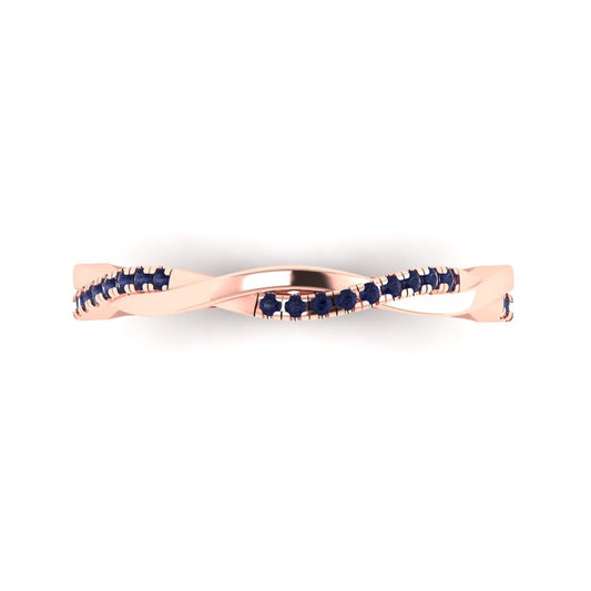 0.16 cttw Simulated Blue Sapphire Round Cut Rose Gold Eternity Wedding Band