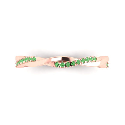 0.16 cttw Simulated Green Diamond Round Cut Rose Gold Eternity Wedding Band
