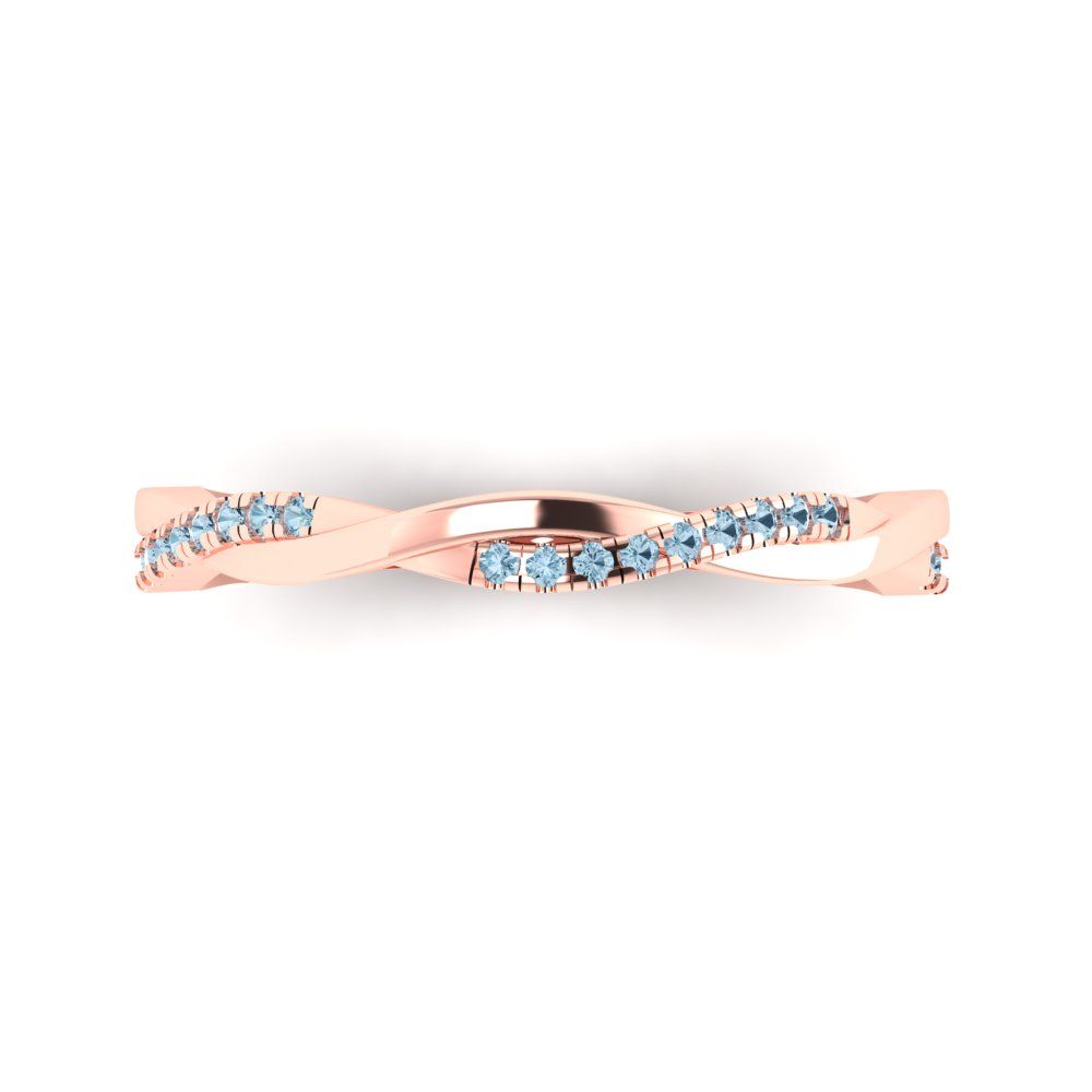 0.16 cttw Natural Aquamarine Round Cut Rose Gold Eternity Wedding Band
