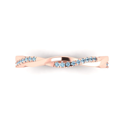 0.16 cttw Natural Aquamarine Round Cut Rose Gold Eternity Wedding Band