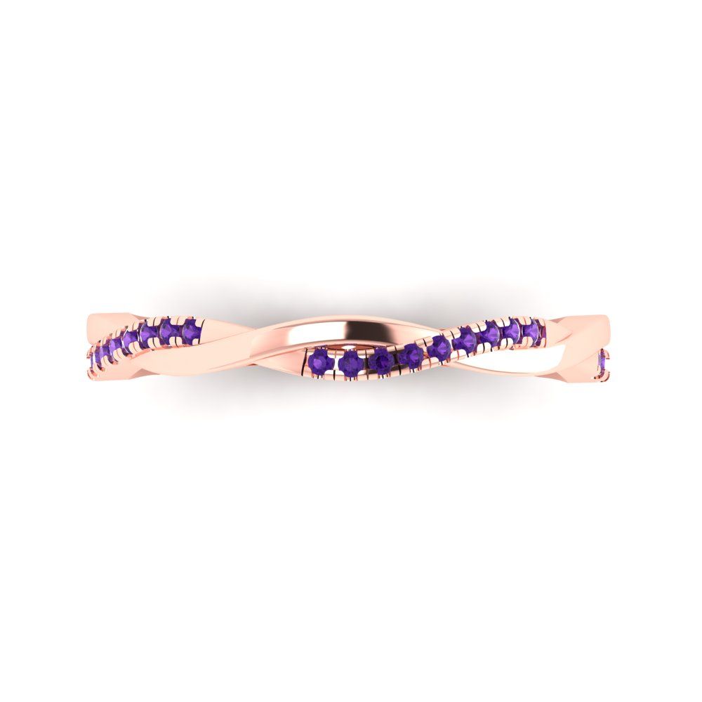 0.16 cttw Natural Amethyst Round Cut Rose Gold Eternity Wedding Band