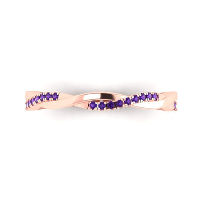 0.16 cttw Natural Amethyst Round Cut Rose Gold Eternity Wedding Band