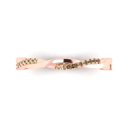 0.16 cttw Simulated Champagne Diamond Round Cut Rose Gold Eternity Wedding Band