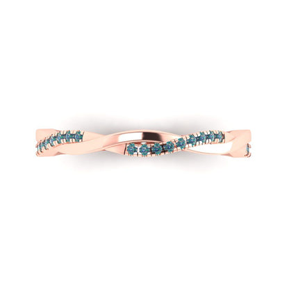 0.16 cttw Blue Moissanite Round Cut Rose Gold Eternity Wedding Band