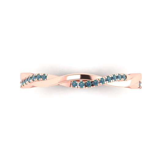 0.16 cttw Blue Moissanite Round Cut Rose Gold Eternity Wedding Band
