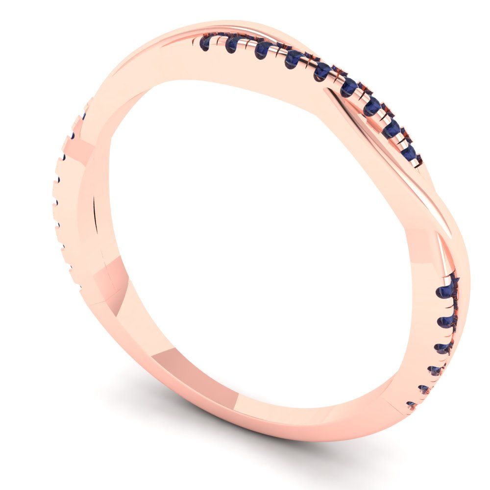 0.16 cttw Simulated Blue Sapphire Round Cut Rose Gold Eternity Wedding Band