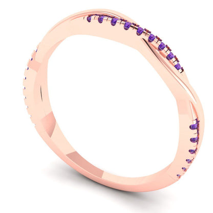 0.16 cttw Natural Amethyst Round Cut Rose Gold Eternity Wedding Band