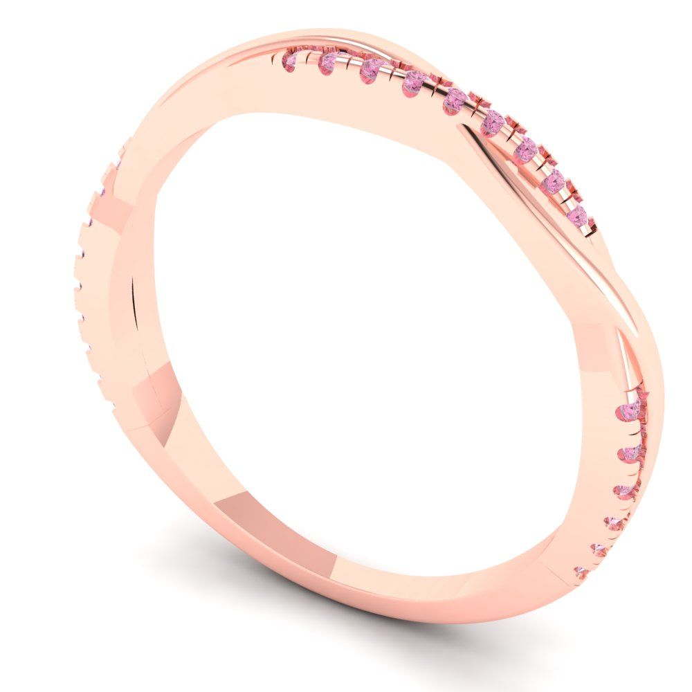 0.16 cttw Simulated Pink Diamond Round Cut Rose Gold Eternity Wedding Band