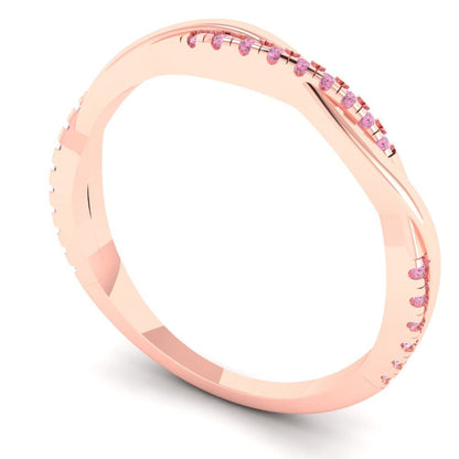 0.16 cttw Simulated Pink Diamond Round Cut Rose Gold Eternity Wedding Band
