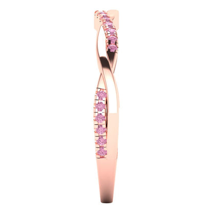 0.16 cttw Simulated Pink Diamond Round Cut Rose Gold Eternity Wedding Band