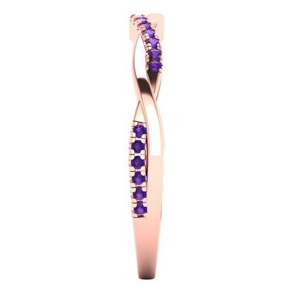 0.16 cttw Natural Amethyst Round Cut Rose Gold Eternity Wedding Band
