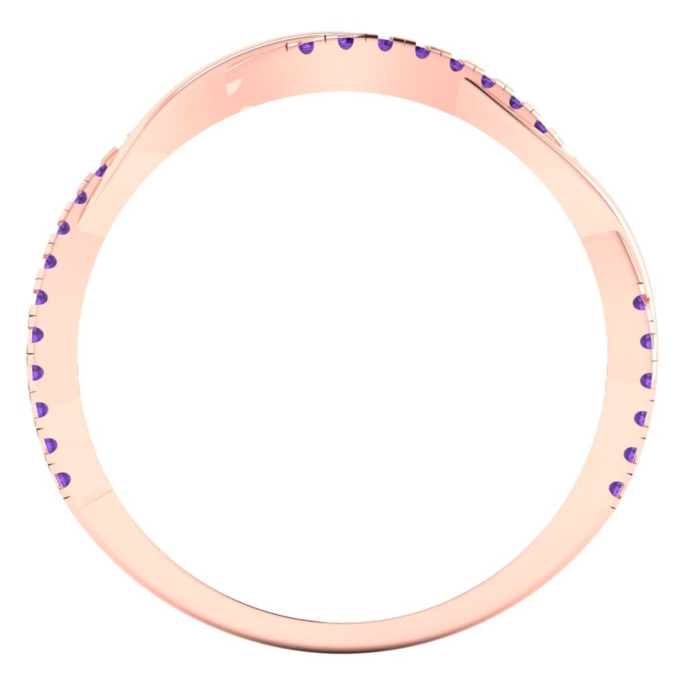 0.16 cttw Natural Amethyst Round Cut Rose Gold Eternity Wedding Band