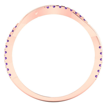 0.16 cttw Natural Amethyst Round Cut Rose Gold Eternity Wedding Band