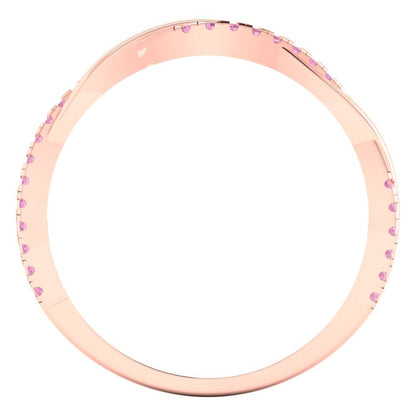 0.16 cttw Simulated Pink Diamond Round Cut Rose Gold Eternity Wedding Band