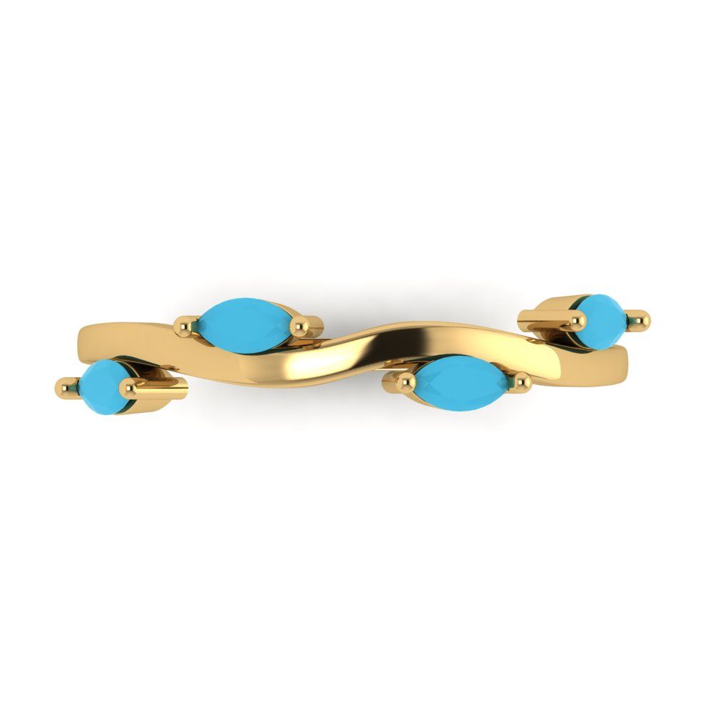 0.4 cttw Simulated Turquoise Marquise Cut Yellow Gold Eternity Wedding Band