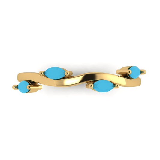 0.4 cttw Simulated Turquoise Marquise Cut Yellow Gold Eternity Wedding Band