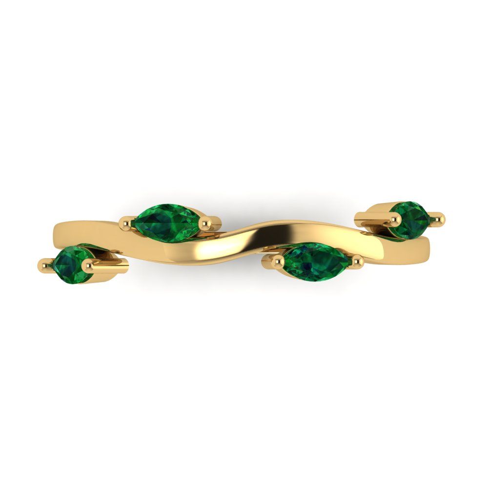 0.4 cttw Simulated Emerald Marquise Cut Yellow Gold Eternity Wedding Band