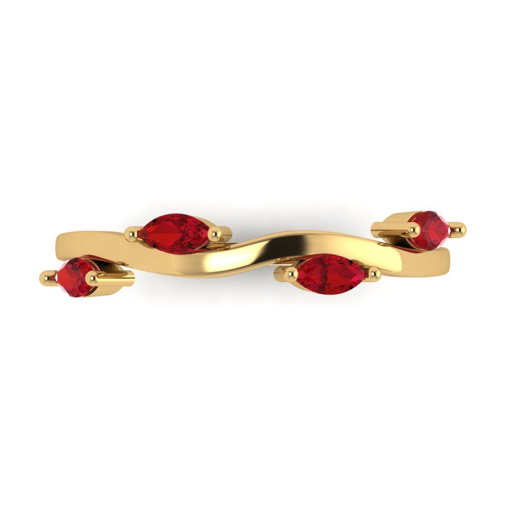 0.4 cttw Simulated Pink Tourmaline Marquise Cut Yellow Gold Eternity Wedding Band