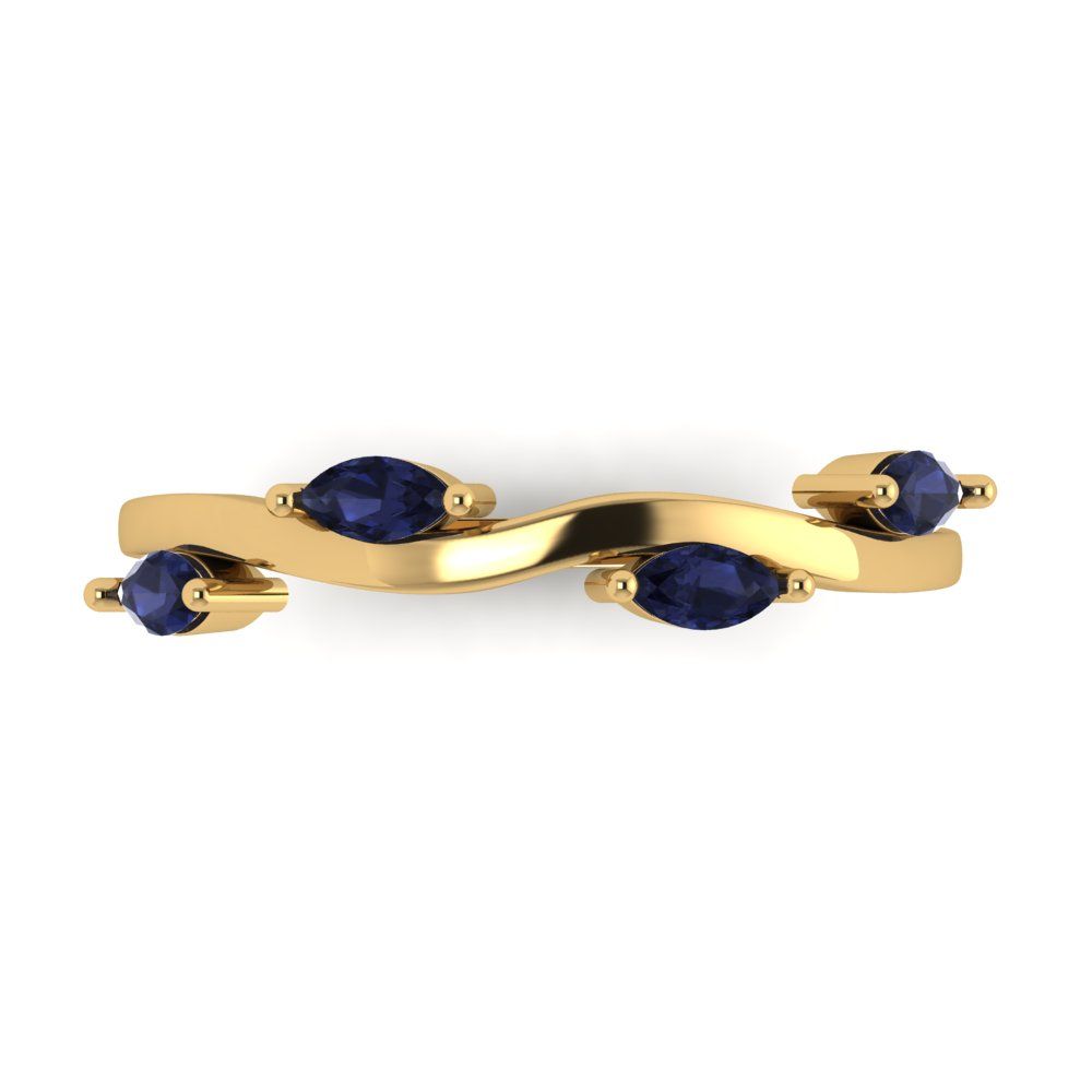0.4 cttw Simulated Blue Sapphire Marquise Cut Yellow Gold Eternity Wedding Band
