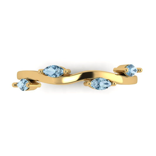0.4 cttw Natural Swiss Blue Topaz Marquise Cut Yellow Gold Eternity Wedding Band
