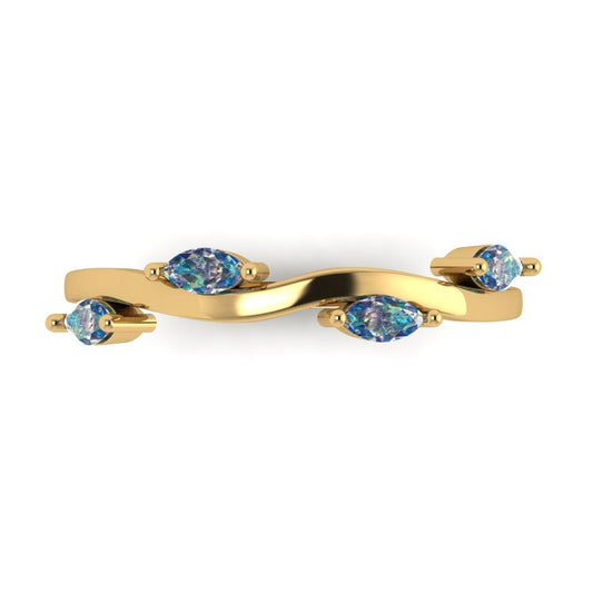 0.4 cttw Blue Moissanite Marquise Cut Yellow Gold Eternity Wedding Band