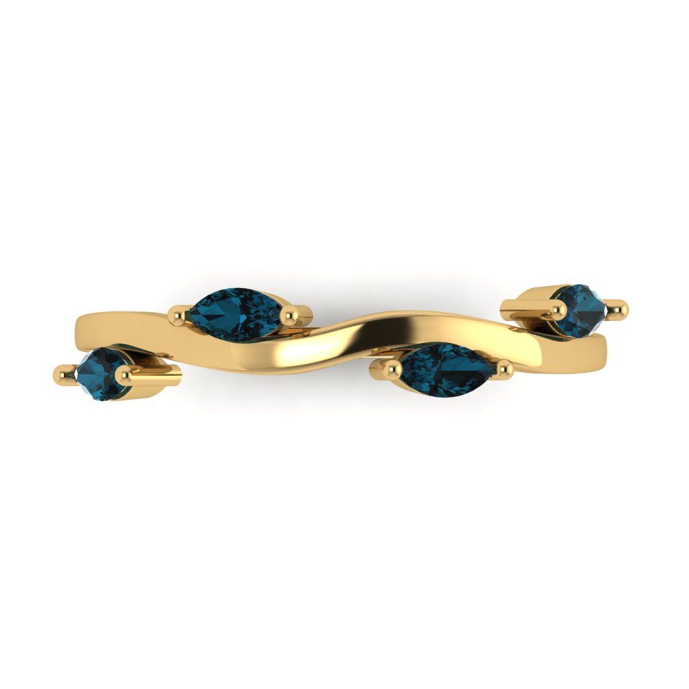 0.4 cttw Natural London Blue Topaz Marquise Cut Yellow Gold Eternity Wedding Band