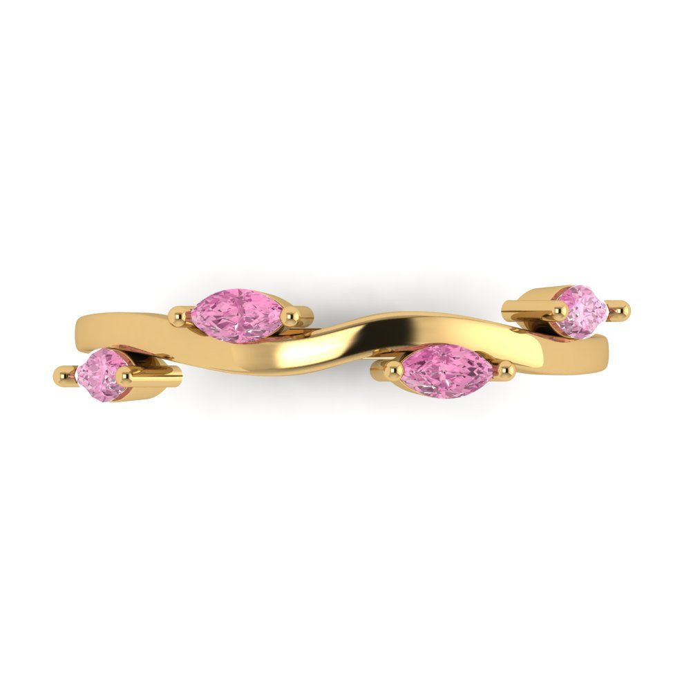 0.4 cttw Simulated Pink Diamond Marquise Cut Yellow Gold Eternity Wedding Band