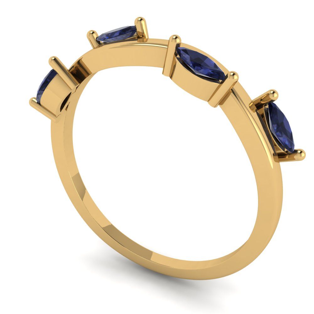 0.4 cttw Simulated Blue Sapphire Marquise Cut Yellow Gold Eternity Wedding Band