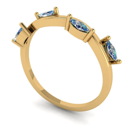 0.4 cttw Blue Moissanite Marquise Cut Yellow Gold Eternity Wedding Band