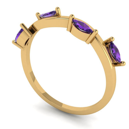 0.4 cttw Natural Amethyst Marquise Cut Yellow Gold Eternity Wedding Band