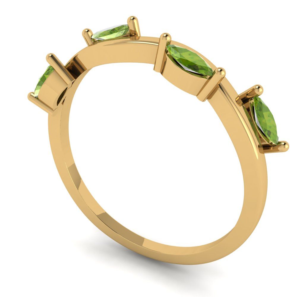 0.4 cttw Natural Peridot Marquise Cut Yellow Gold Eternity Wedding Band
