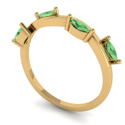 0.4 cttw Simulated Green Diamond Marquise Cut Yellow Gold Eternity Wedding Band