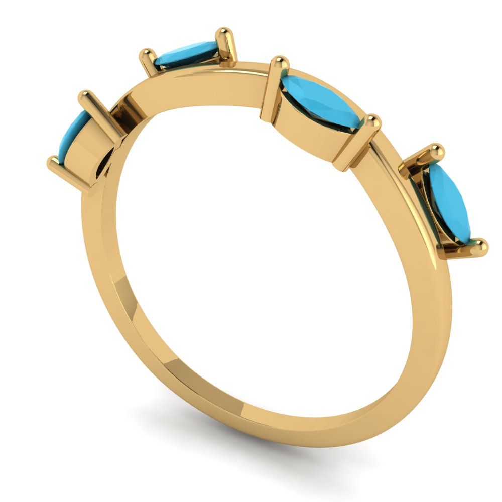 0.4 cttw Simulated Turquoise Marquise Cut Yellow Gold Eternity Wedding Band