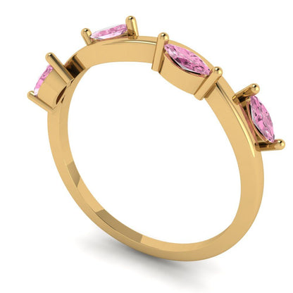 0.4 cttw Simulated Pink Diamond Marquise Cut Yellow Gold Eternity Wedding Band