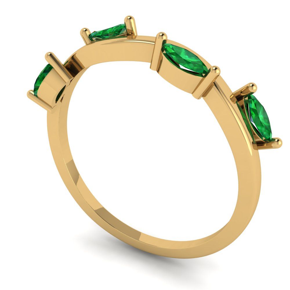 0.4 cttw Simulated Emerald Marquise Cut Yellow Gold Eternity Wedding Band
