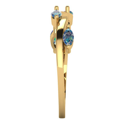 0.4 cttw Blue Moissanite Marquise Cut Yellow Gold Eternity Wedding Band