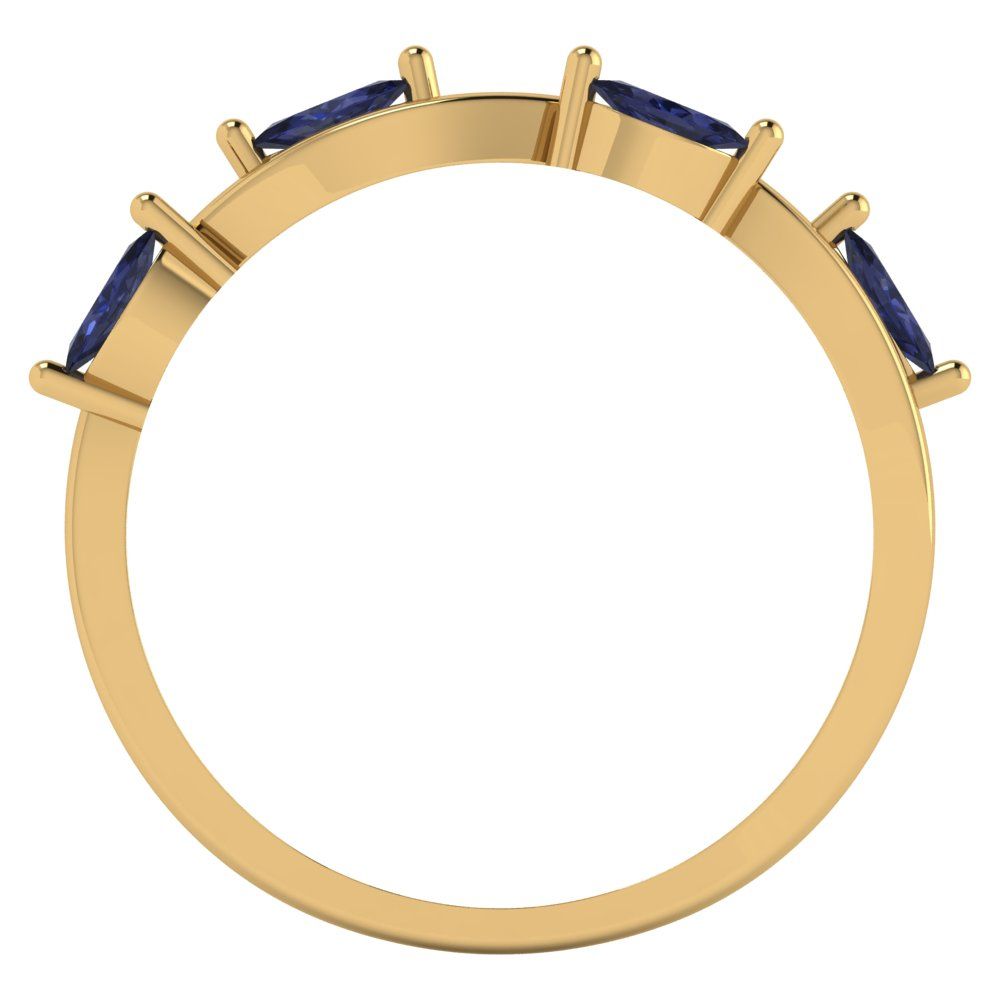 0.4 cttw Simulated Blue Sapphire Marquise Cut Yellow Gold Eternity Wedding Band