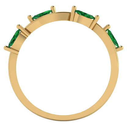 0.4 cttw Simulated Emerald Marquise Cut Yellow Gold Eternity Wedding Band