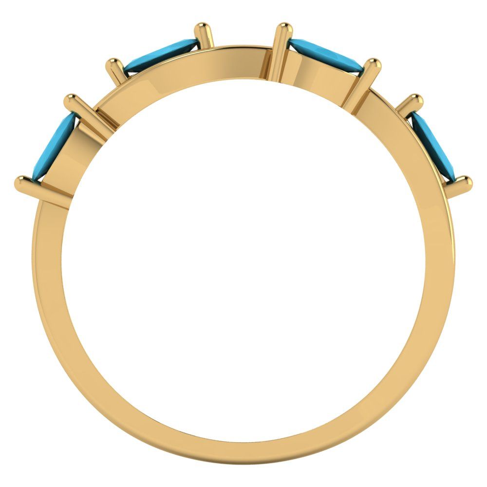 0.4 cttw Simulated Turquoise Marquise Cut Yellow Gold Eternity Wedding Band