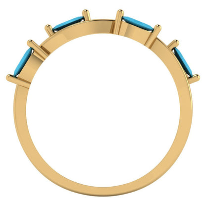 0.4 cttw Simulated Turquoise Marquise Cut Yellow Gold Eternity Wedding Band