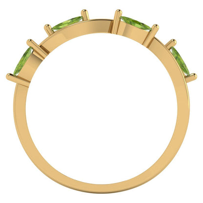 0.4 cttw Natural Peridot Marquise Cut Yellow Gold Eternity Wedding Band