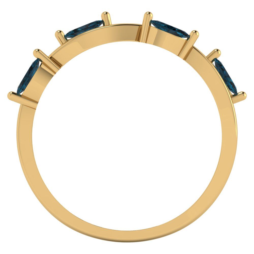 0.4 cttw Natural London Blue Topaz Marquise Cut Yellow Gold Eternity Wedding Band
