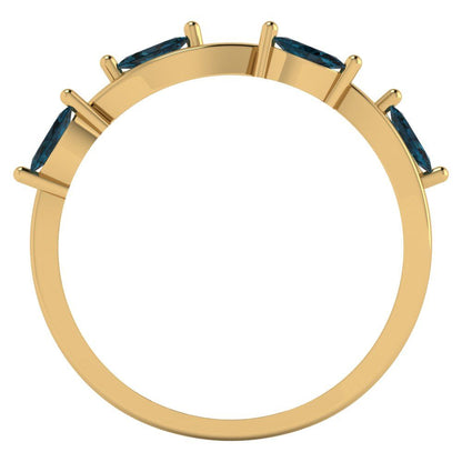 0.4 cttw Natural London Blue Topaz Marquise Cut Yellow Gold Eternity Wedding Band