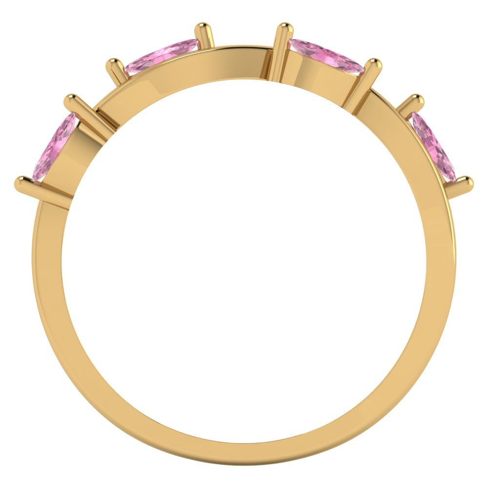 0.4 cttw Simulated Pink Diamond Marquise Cut Yellow Gold Eternity Wedding Band