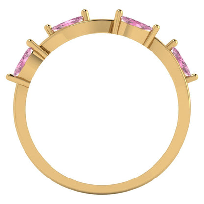 0.4 cttw Simulated Pink Diamond Marquise Cut Yellow Gold Eternity Wedding Band