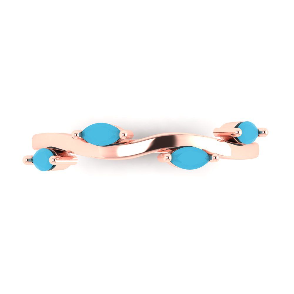 0.4 cttw Simulated Turquoise Marquise Cut Rose Gold Eternity Wedding Band